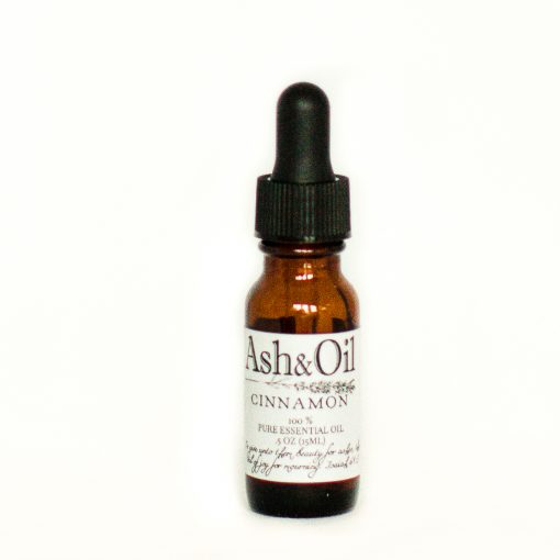 ash&oil cinnamon bark essential oil in 15 ml amber dropper bottle