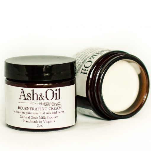 ash&oil regenerating cream in 2 oz glass amber jar